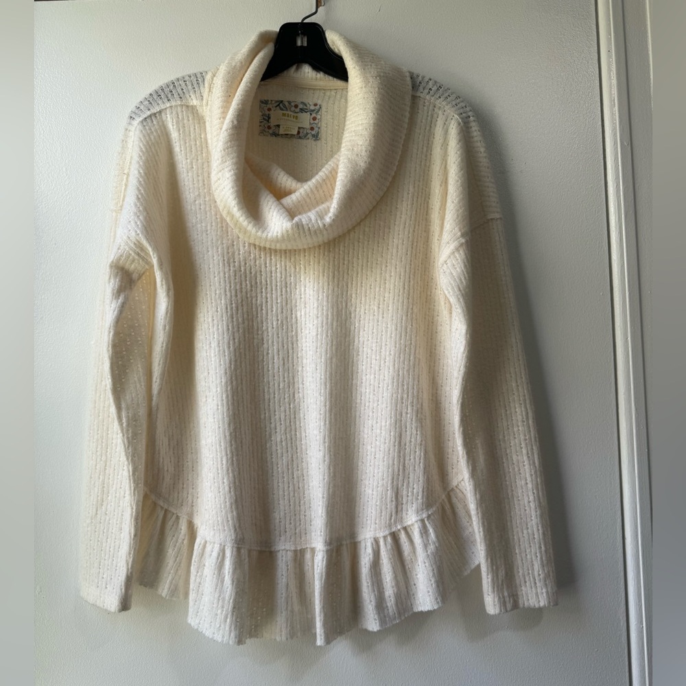 Maeve By Anthropologie Woman’s Addie Ruffle Hacci Pullover Sweater Size XS - Picture 2 of 11